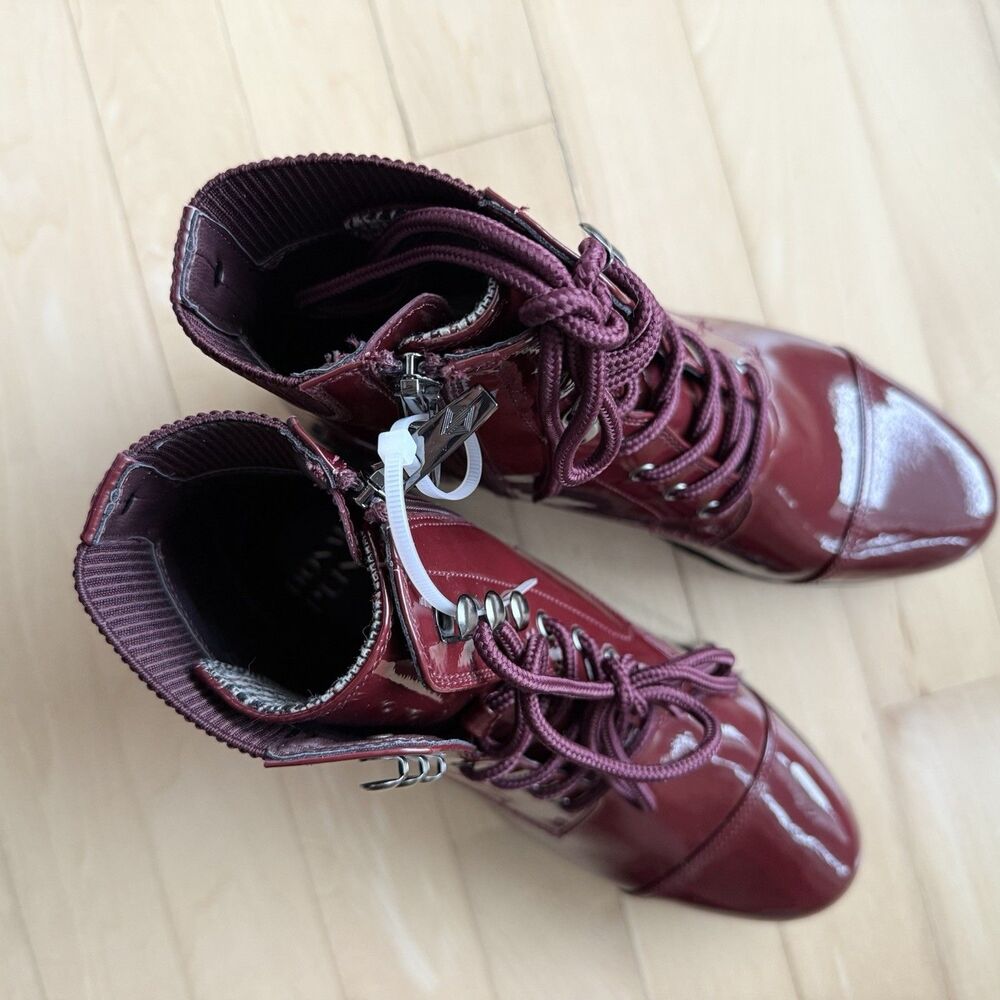 Donald Pliner Halson Crinkle Patent Upper Lace Up Booties in Bordeaux Burgundy 6 - Picture 14 of 14